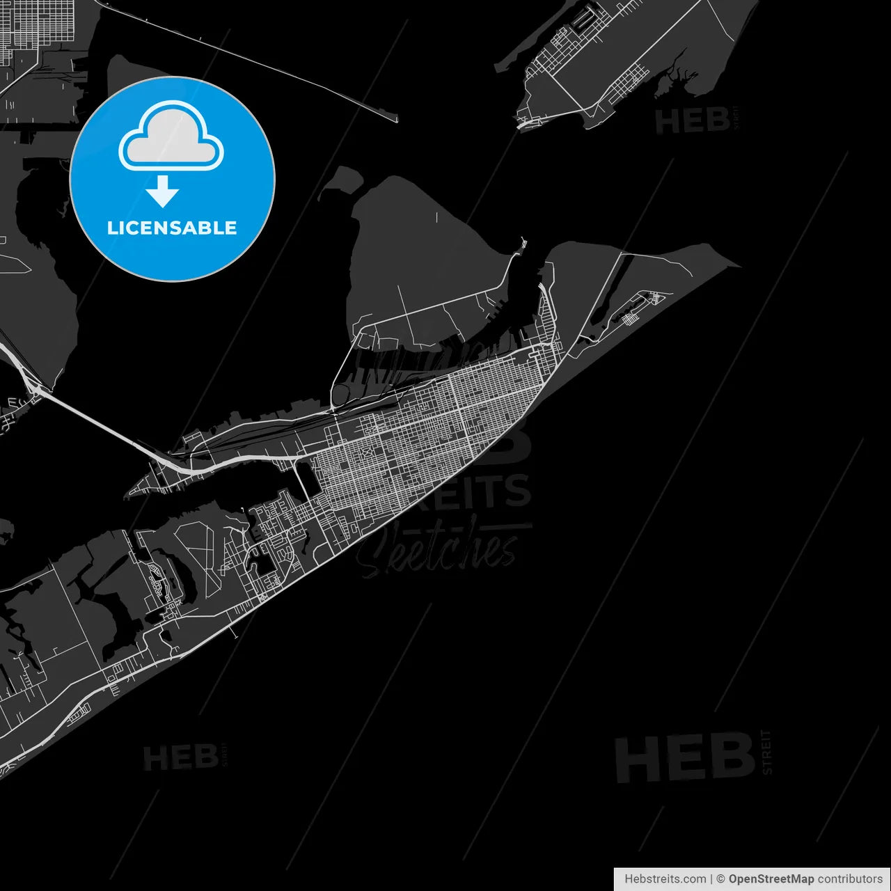 Galveston, Texas - Area Map - Dark