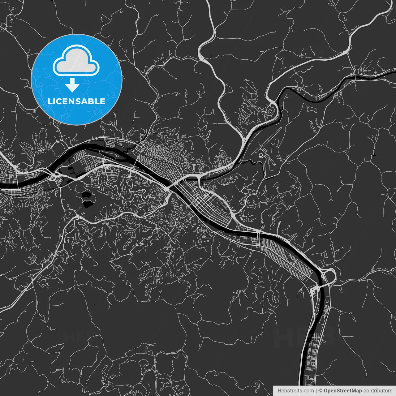 Charleston, West Virginia - Area Map - Dark