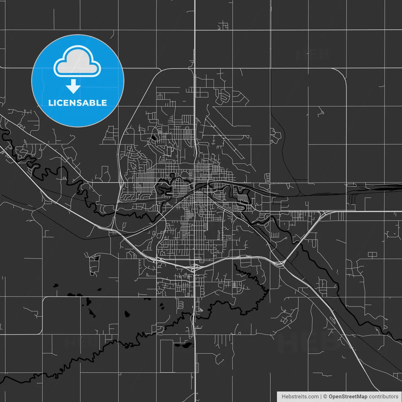 Minot, North Dakota - Area Map - Dark