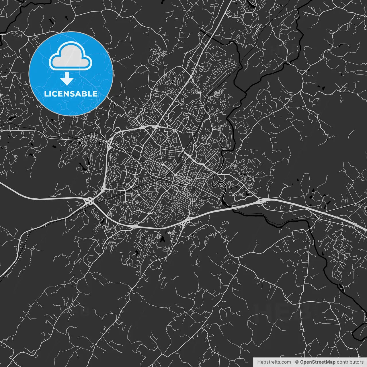 Charlottesville, Virginia - Area Map - Dark