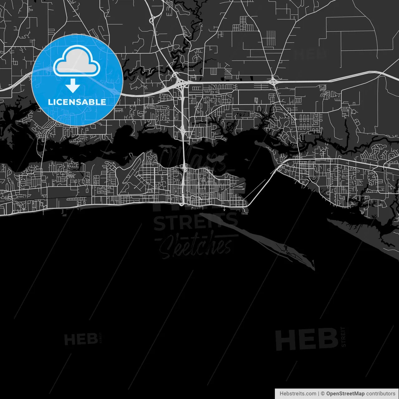 Biloxi, Mississippi - Area Map - Dark