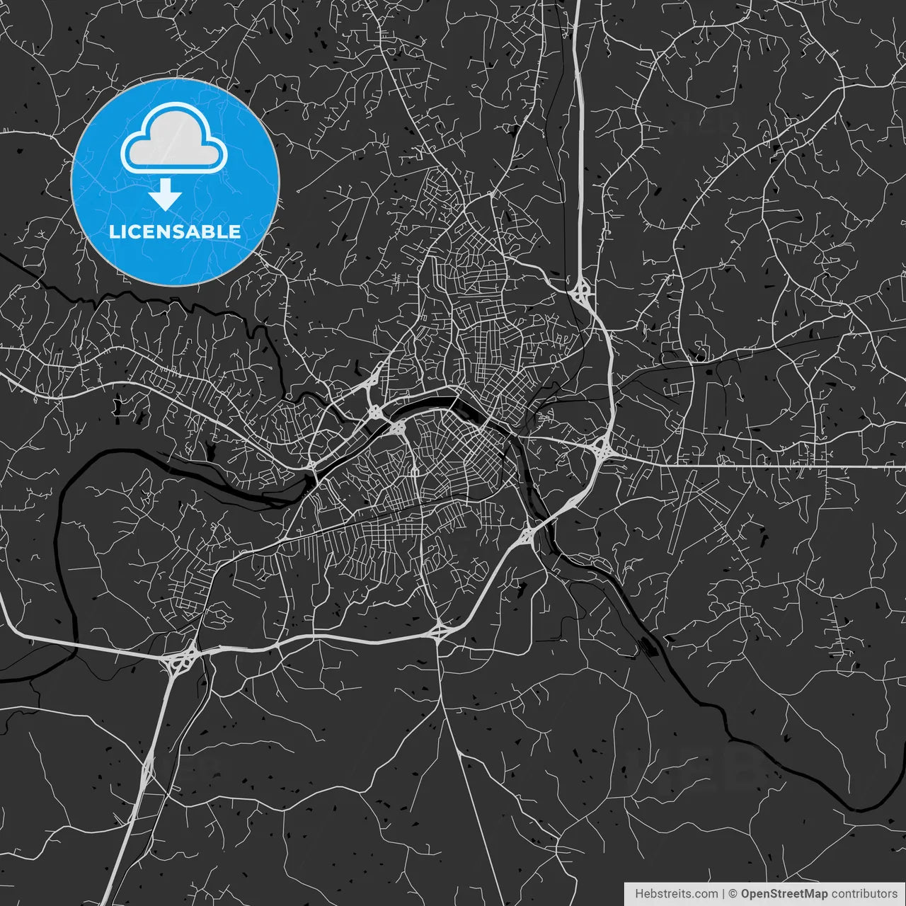 Danville, Virginia - Area Map - Dark