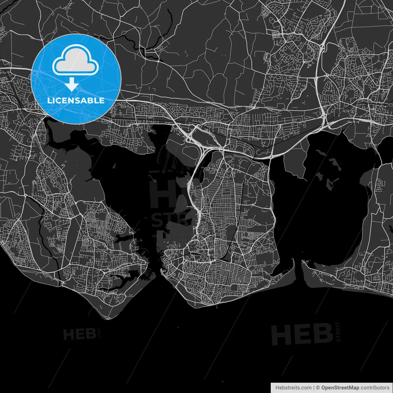 Portsmouth, England, UK, Vector Map - Dark