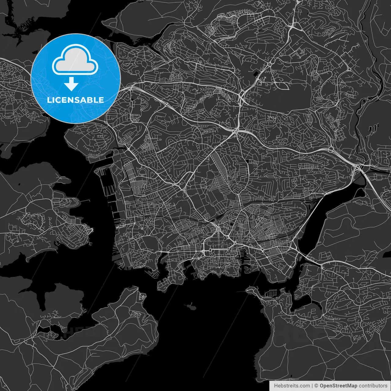 Plymouth, England, UK, Vector Map - Dark