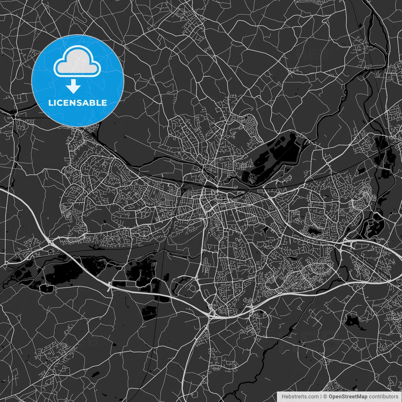 Reading, England, UK, Vector Map - Dark