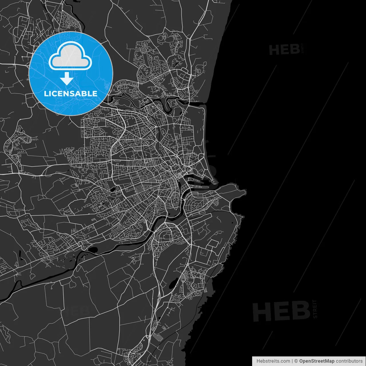 Aberdeen, Scotland, UK, Vector Map - Dark