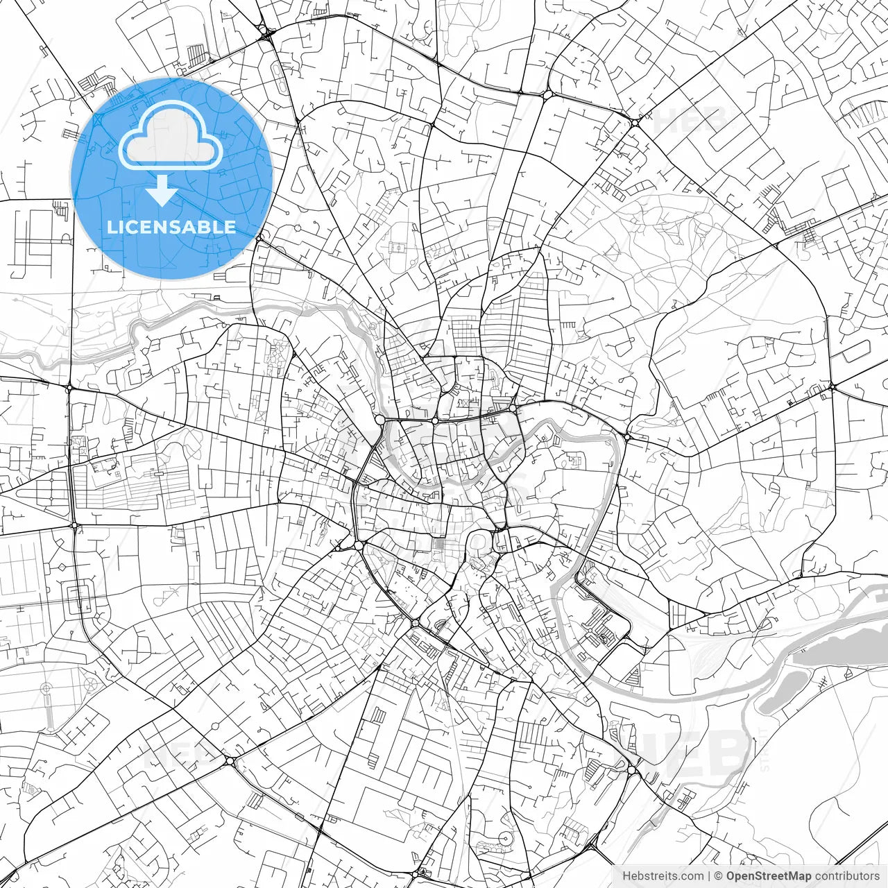 Norwich, England, UK, Vector Map - Light
