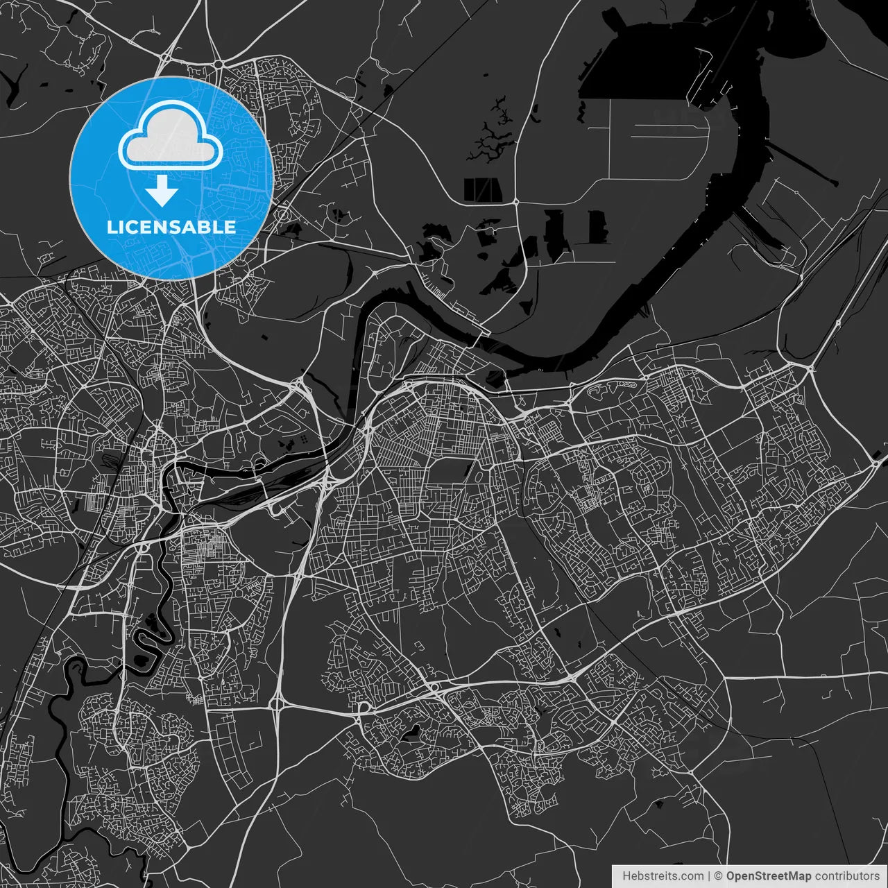 Middlesbrough, England, UK - Area Map - Dark