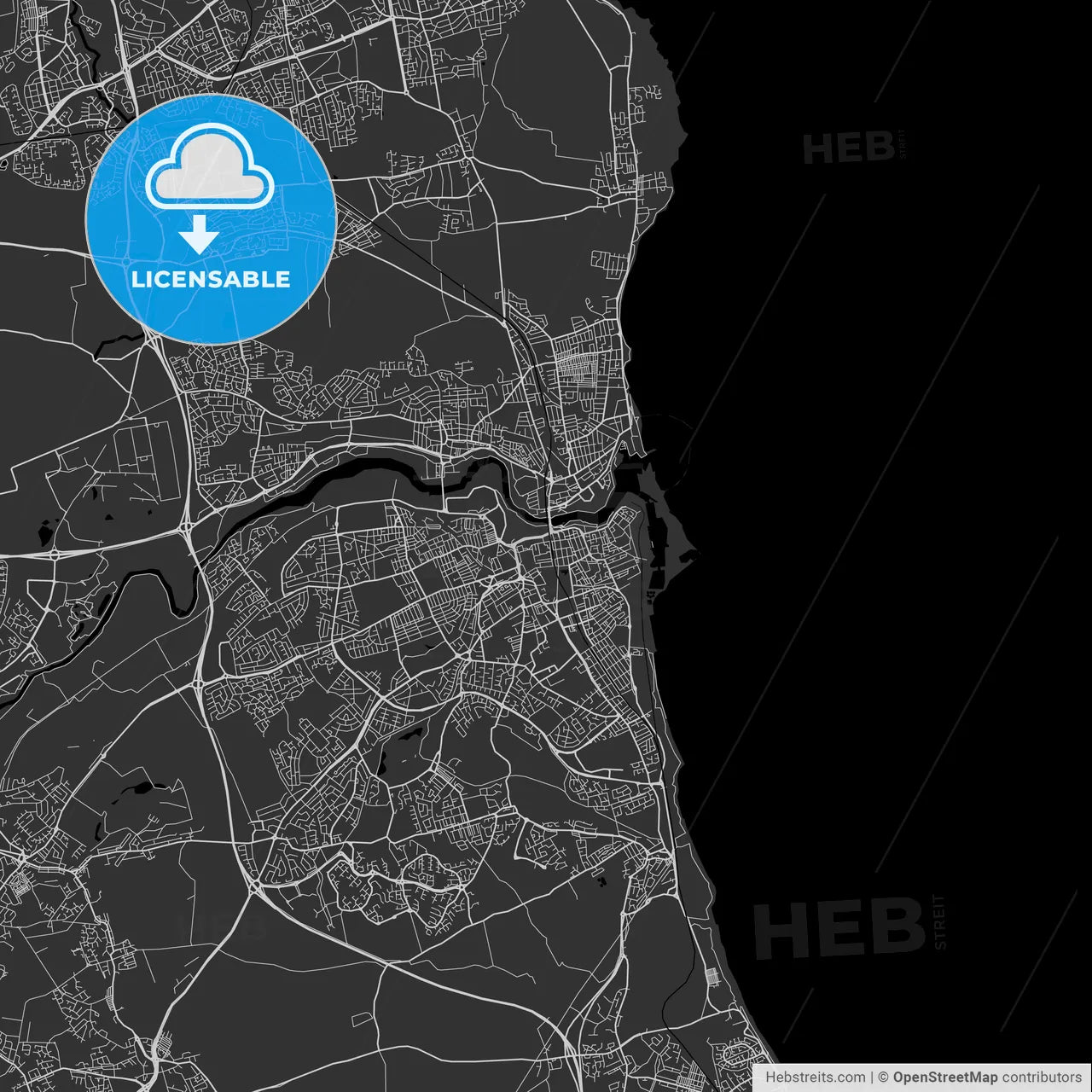 Sunderland, England, UK - Area Map - Dark