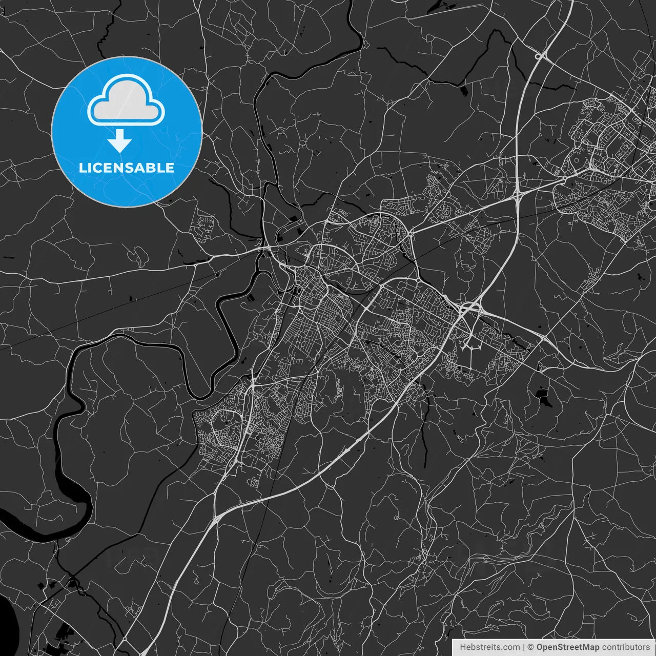 Gloucester, England, UK - Area Map - Dark