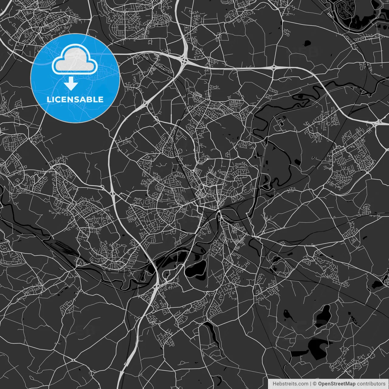 Wakefield, England, UK - Area Map - Dark