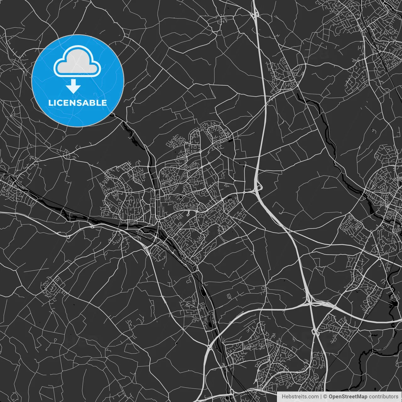 Hemel Hempstead, England, UK - Area Map - Dark