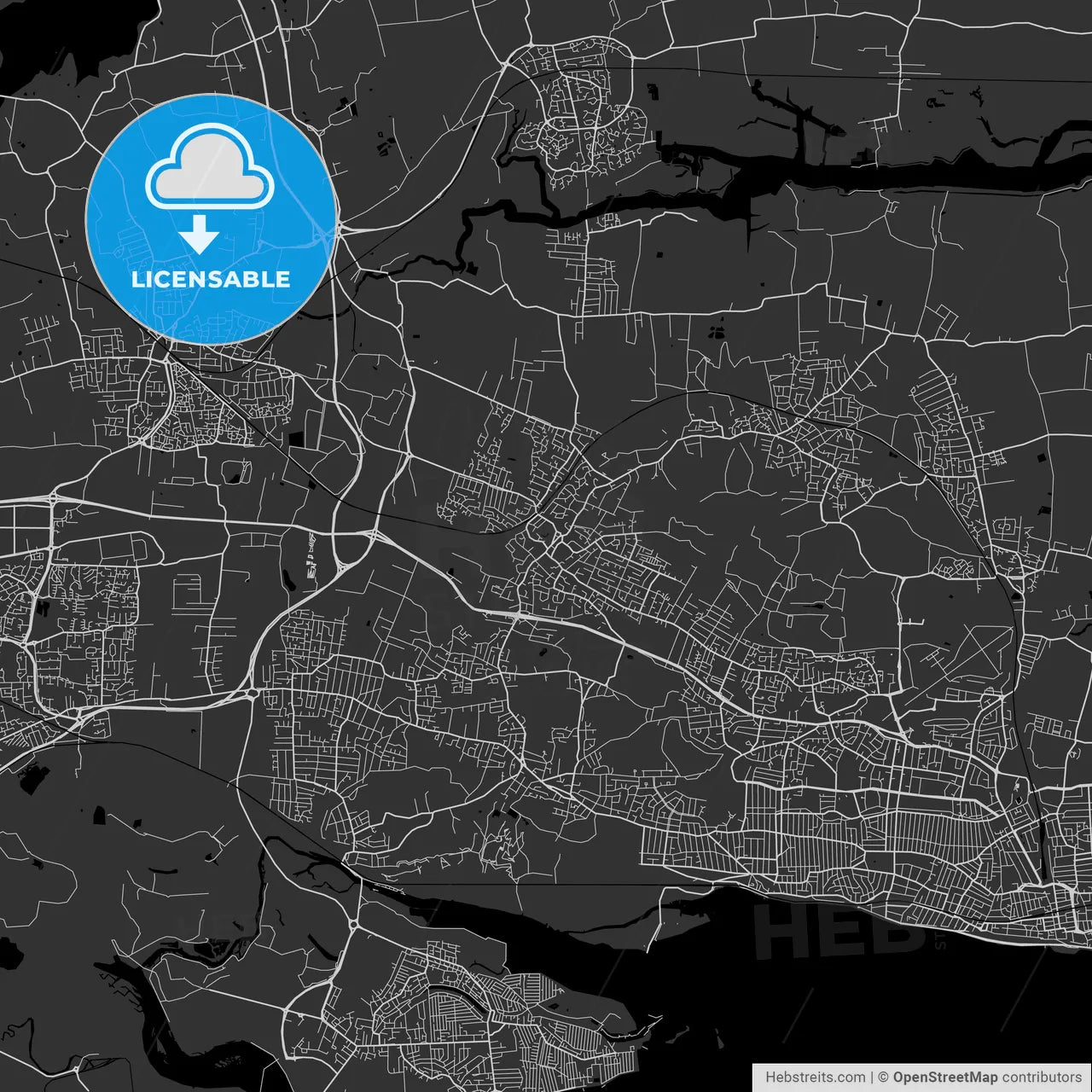 Rayleigh, England, UK - Area Map - Dark