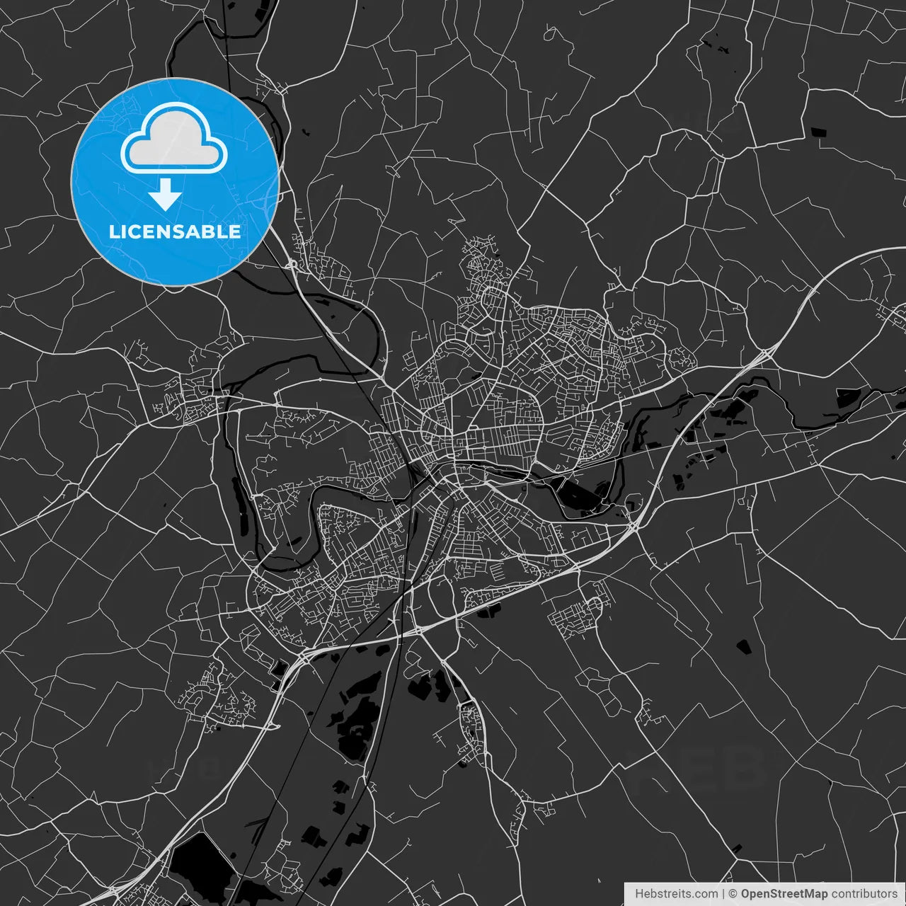 Bedford, England, UK - Area Map - Dark
