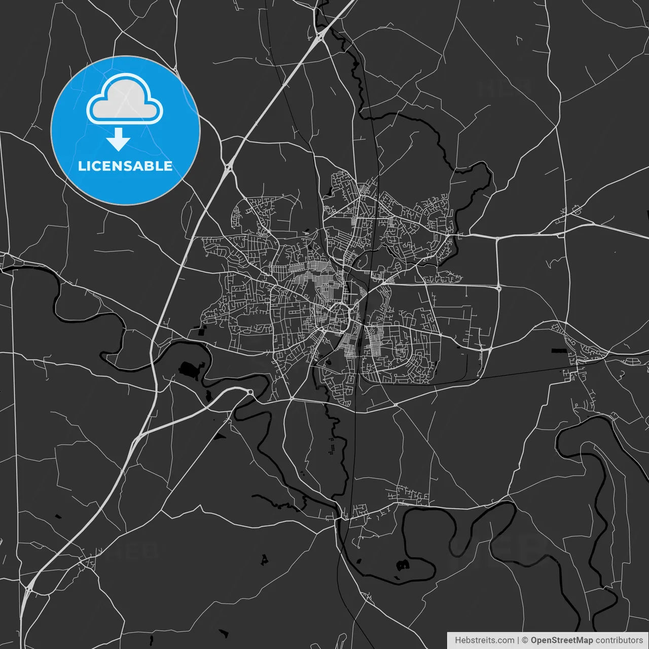 Darlington, England, UK - Area Map - Dark
