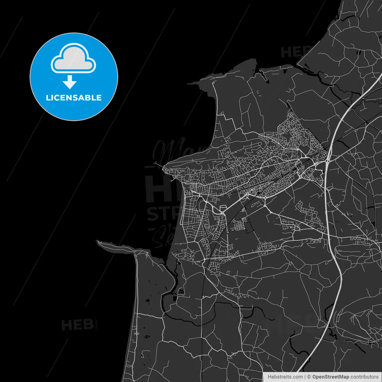 Weston-super-Mare, England, UK - Area Map - Dark