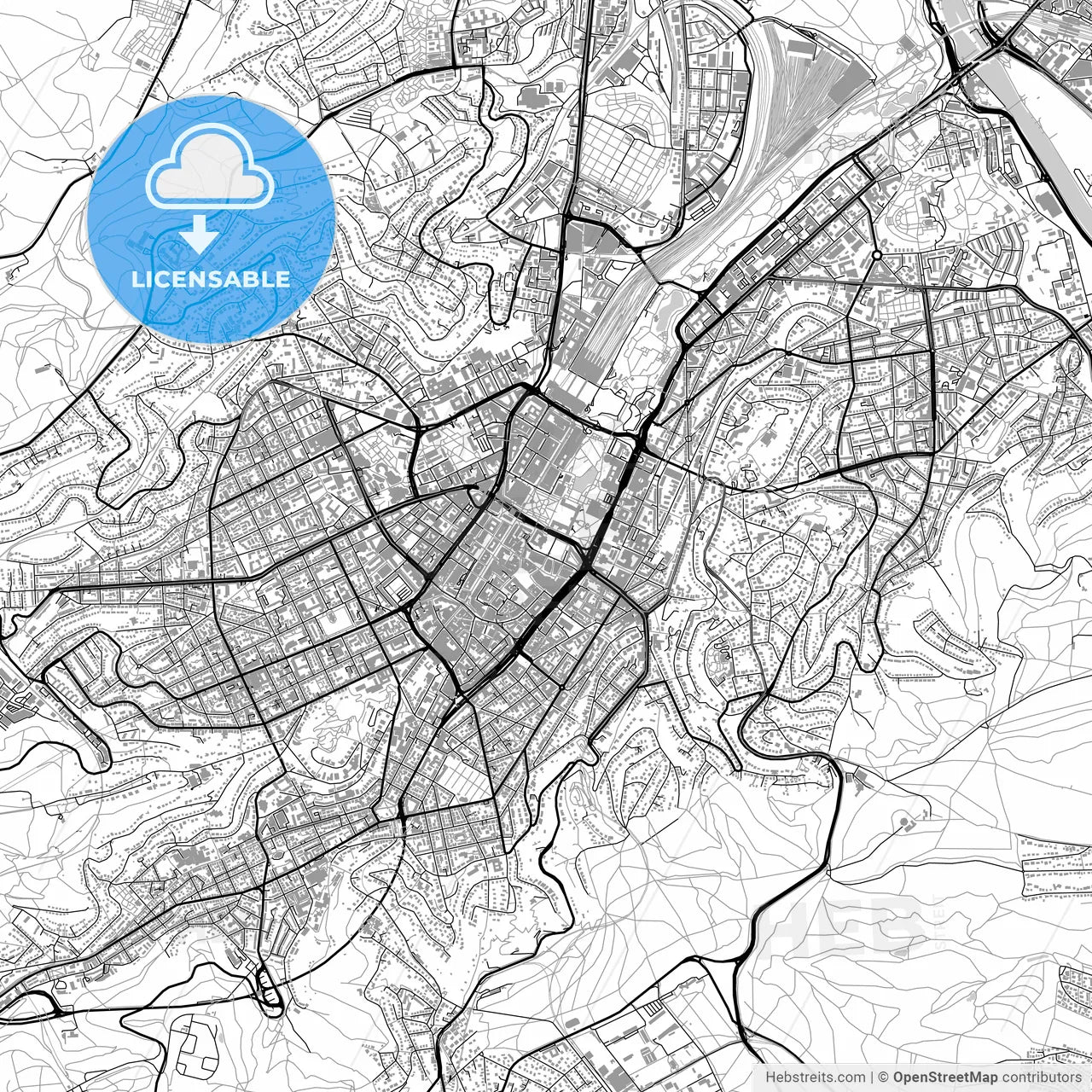 Stuttgart, Germany, vector map with buildings