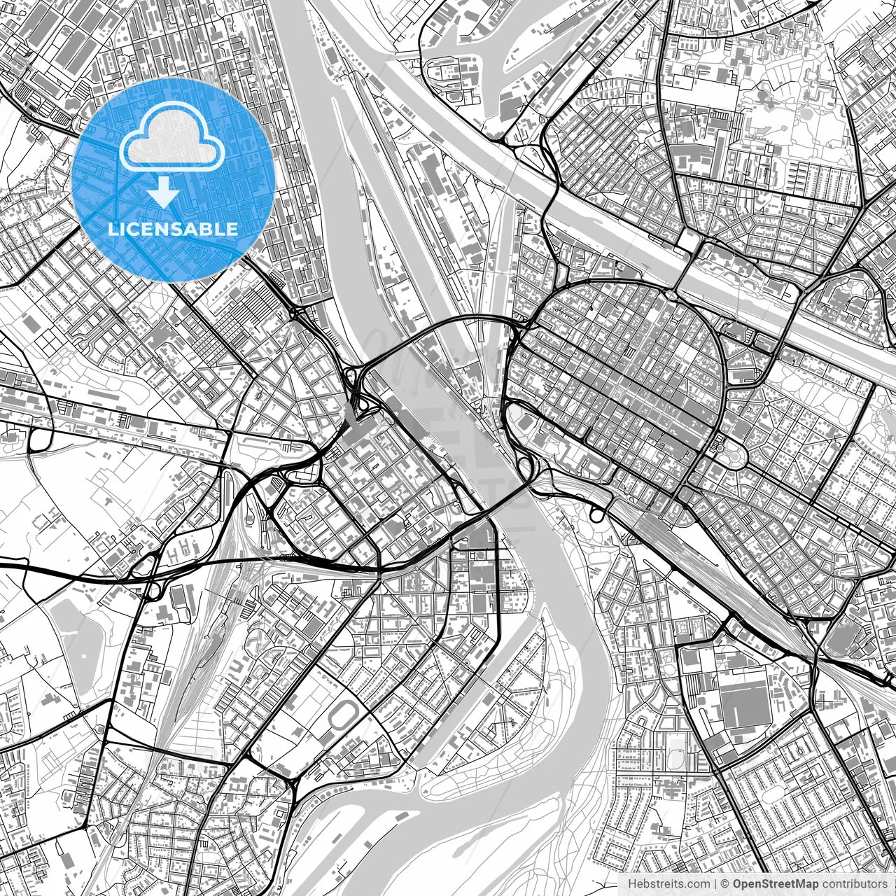 Ludwigshafen am Rhein, Germany, vector map with buildings