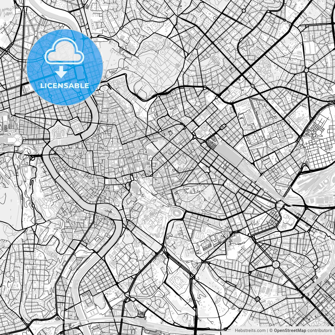 Downtown map of Rome, light