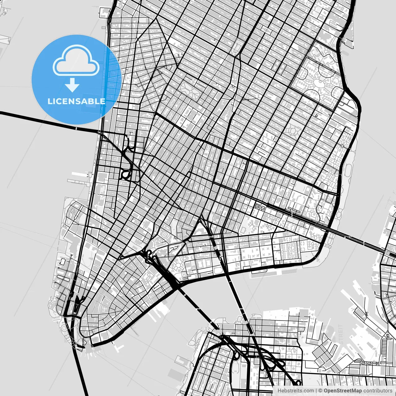 Downtown map of Manhattan, light