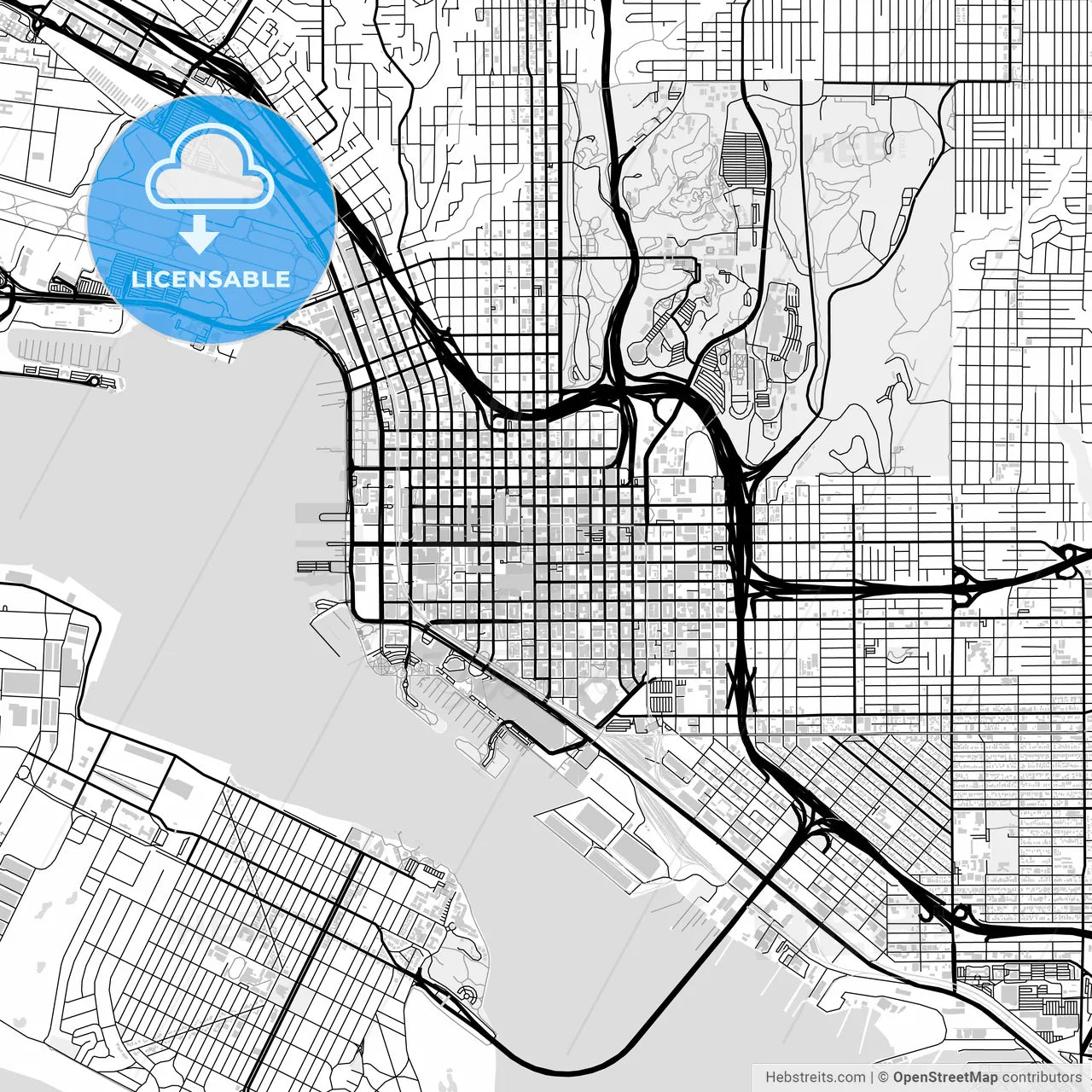 Downtown map of San Diego, light