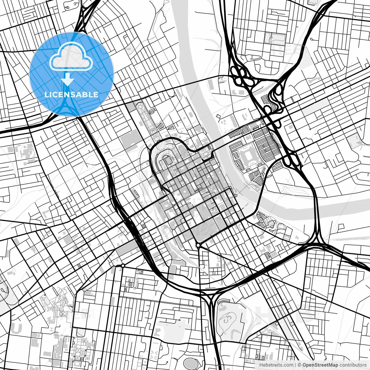 Downtown map of Nashville, light