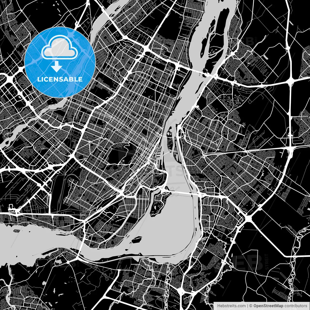 Montreal, Quebec, Area Map, Dark