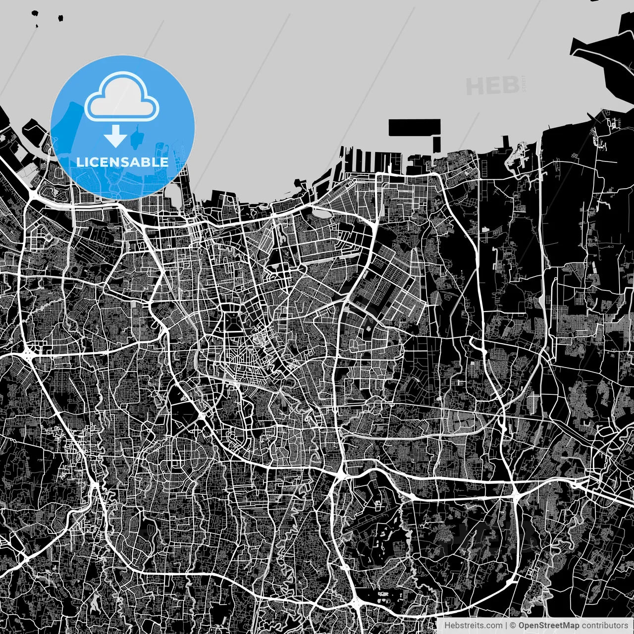 Jakarta, Indonesia, Area Map, Dark