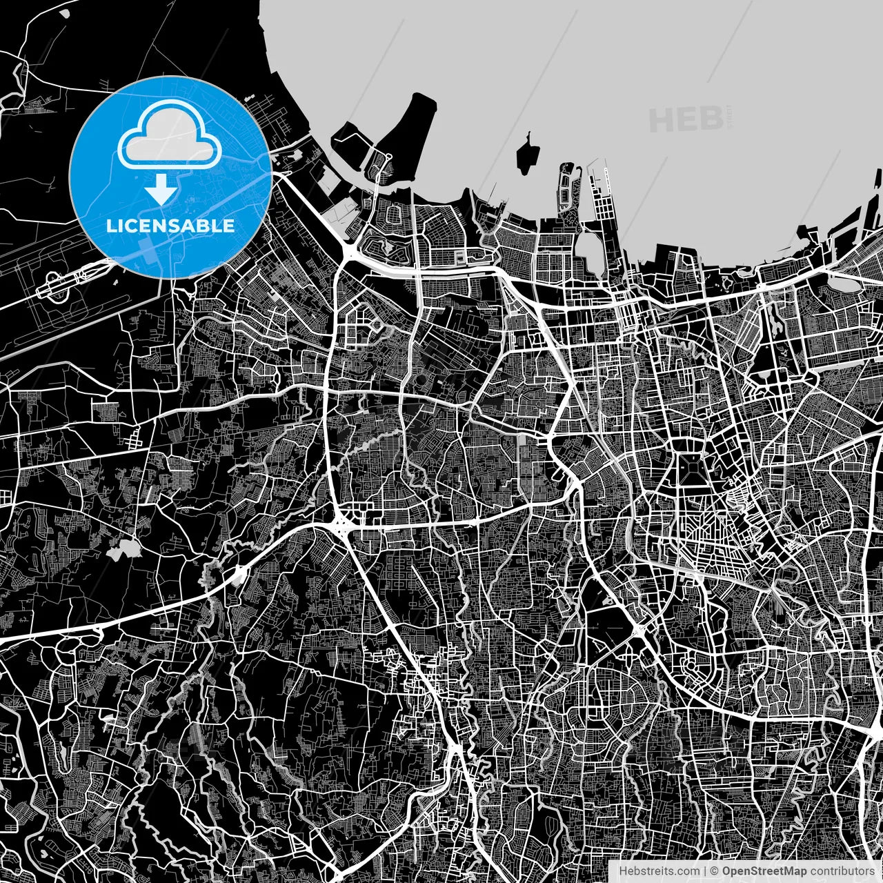 West Jakarta, Indonesia, Area Map, Dark