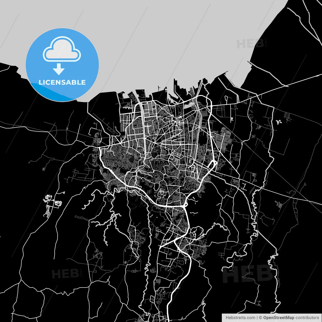 Semarang, Central Java, Area Map, Dark