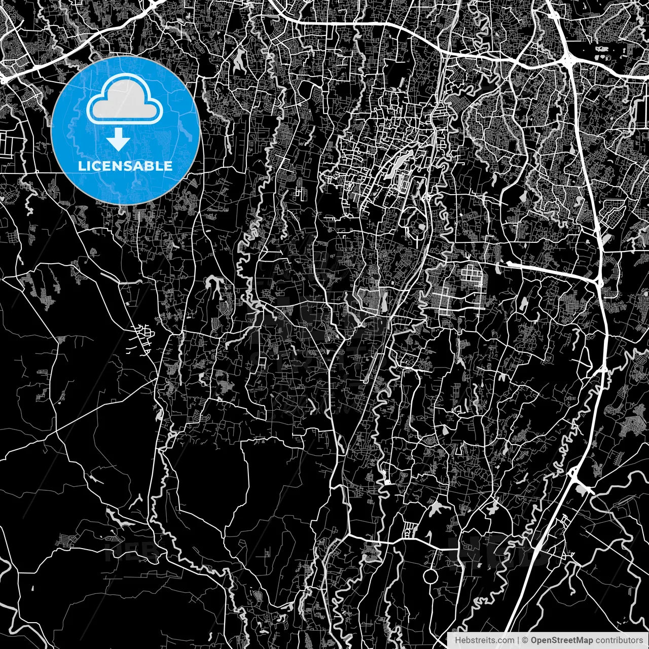 Depok, West Java, Area Map, Dark