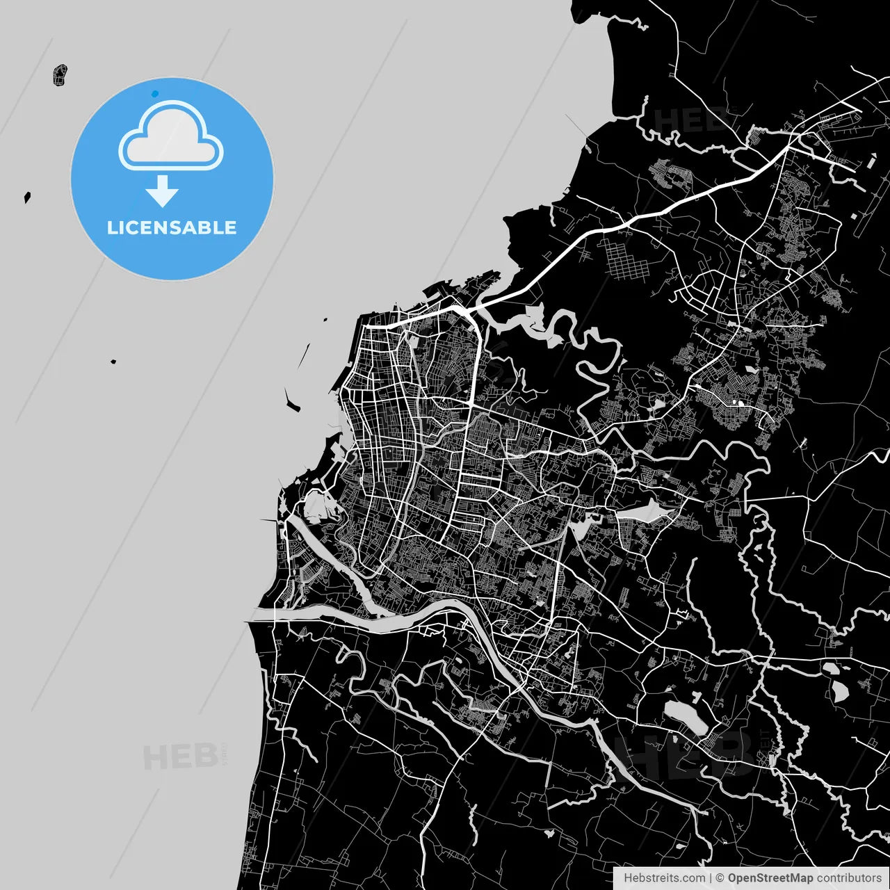 Makassar, South Sulawesi, Area Map, Dark