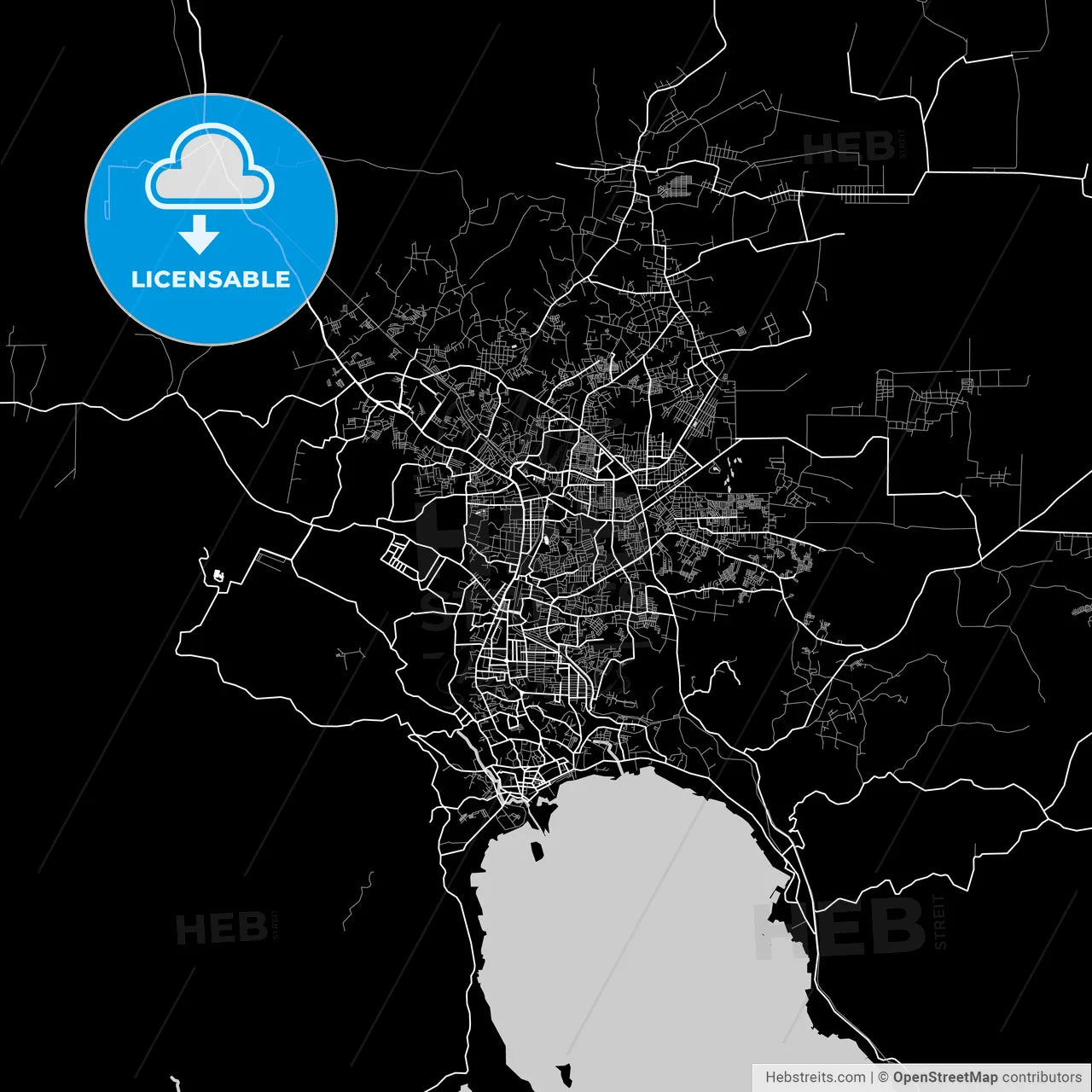 Bandar Lampung, Lampung, Area Map, Dark