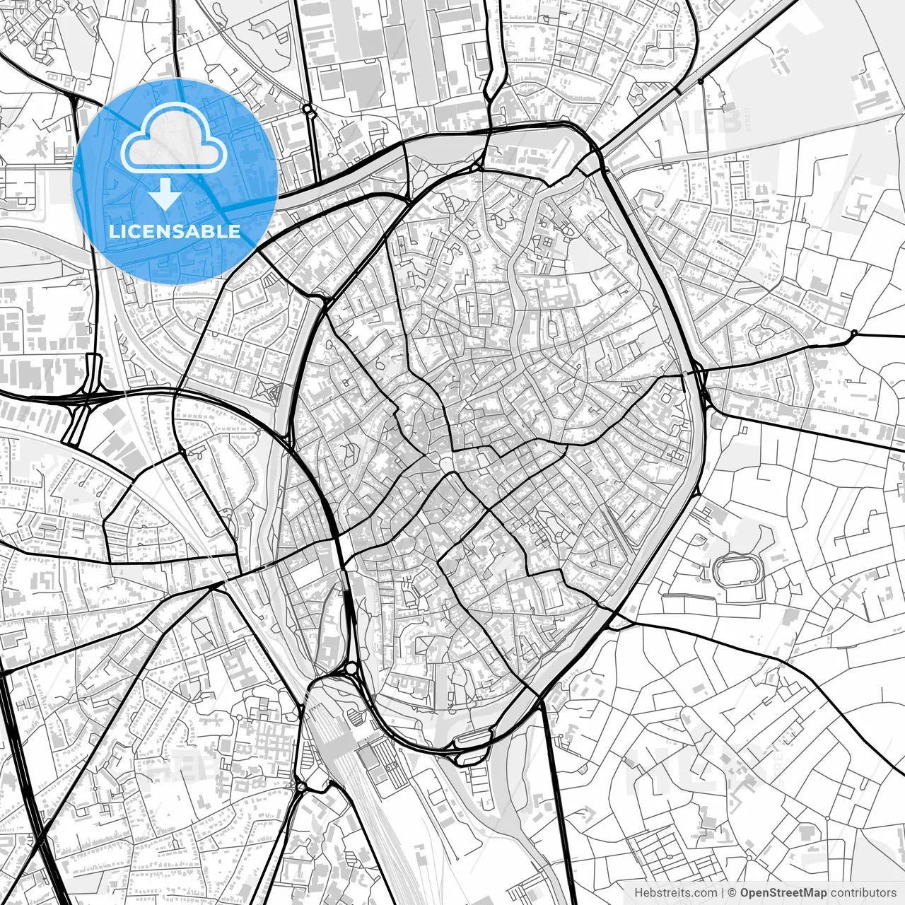 Downtown map of Bruges, Belgium