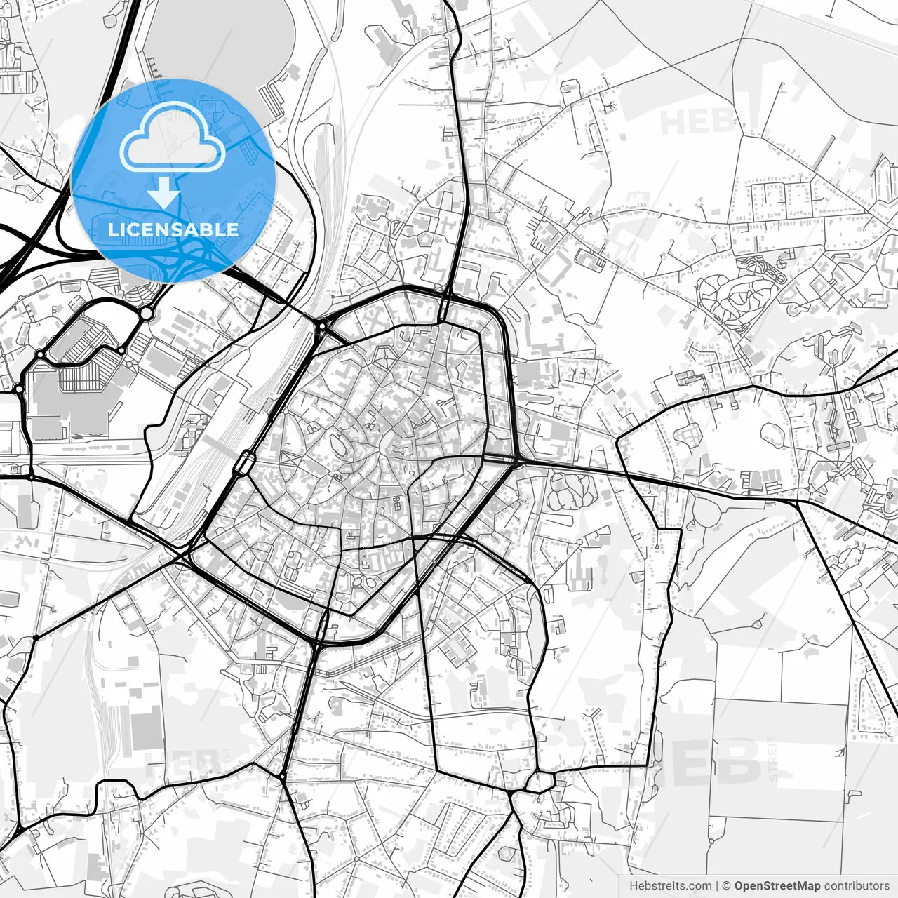Downtown map of Mons, Belgium