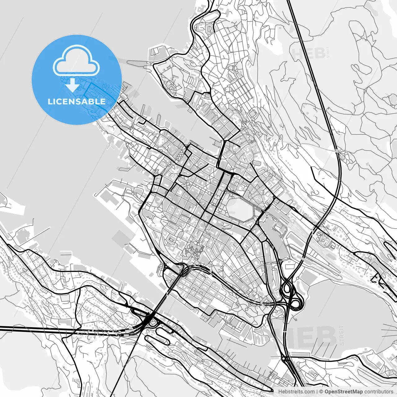 Downtown map of Bergen, Norway