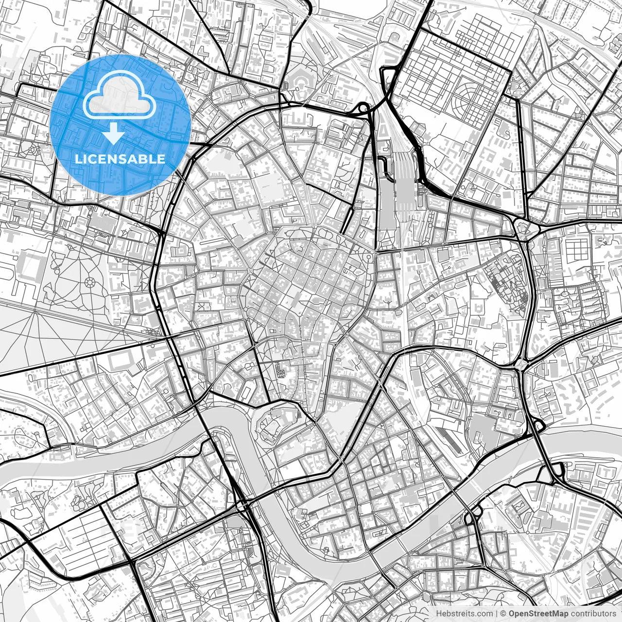 Downtown map of Kraków, Poland