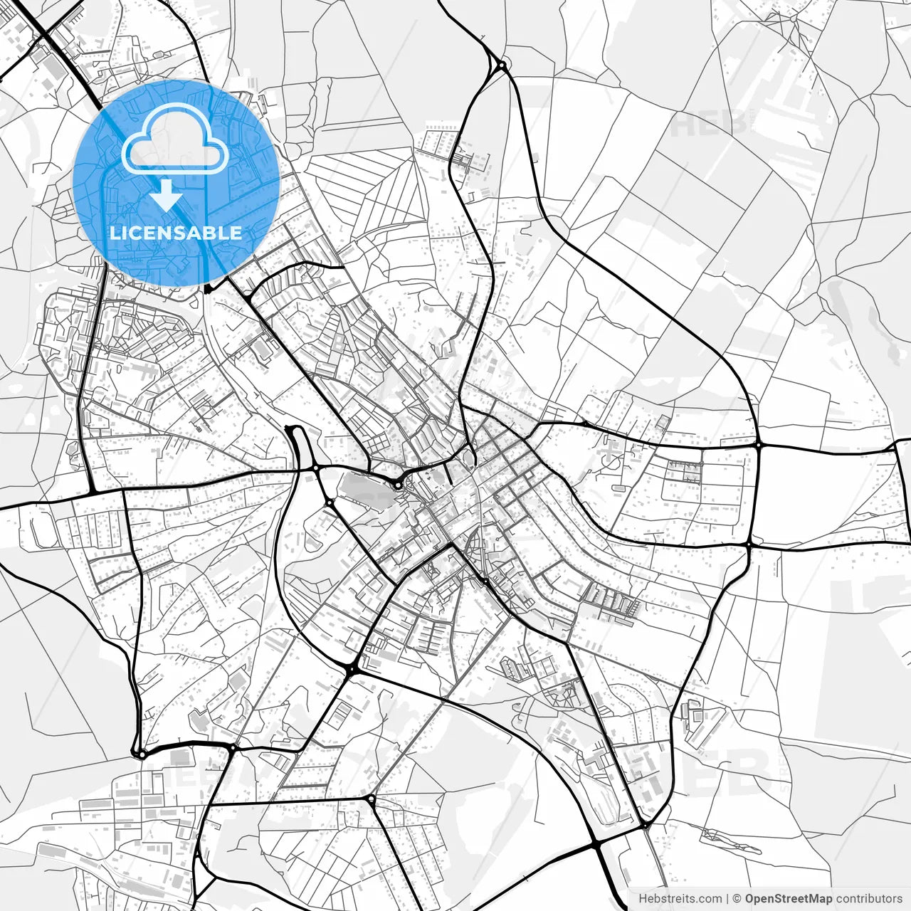 Downtown map of Jaworzno, Poland