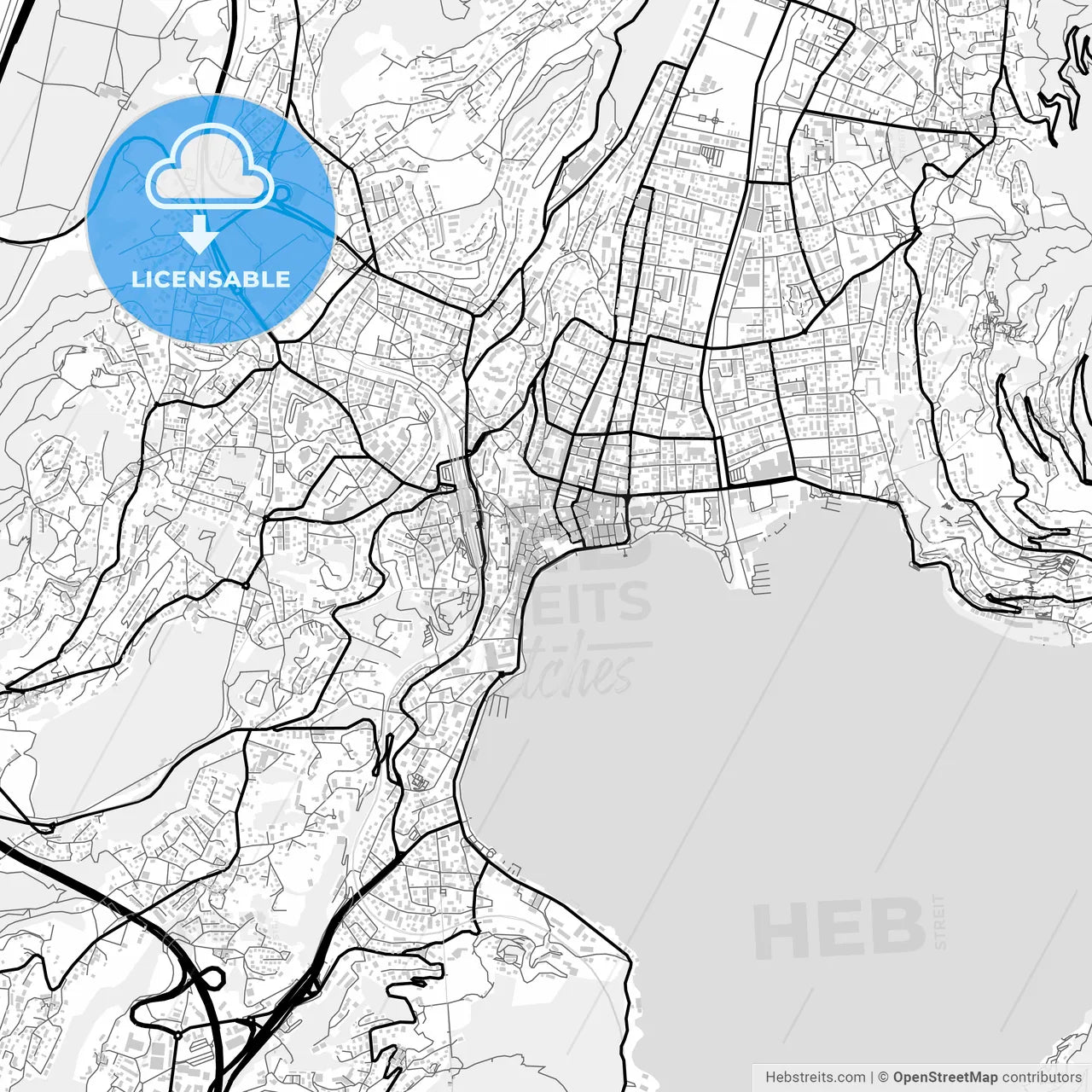 Downtown map of Lugano, Switzerland