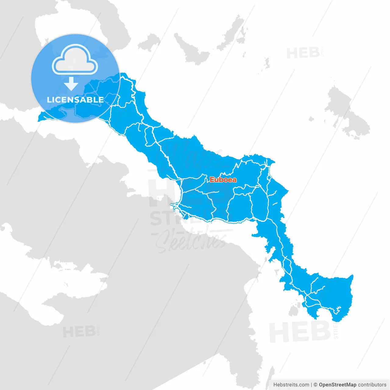 Island map of Euboea, Greece