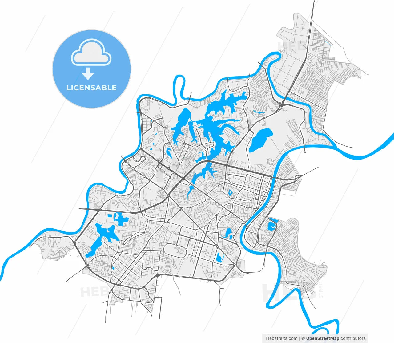 Villahermosa, Tabasco, Mexico, high resolution vector map - Instant download PDF and JPG