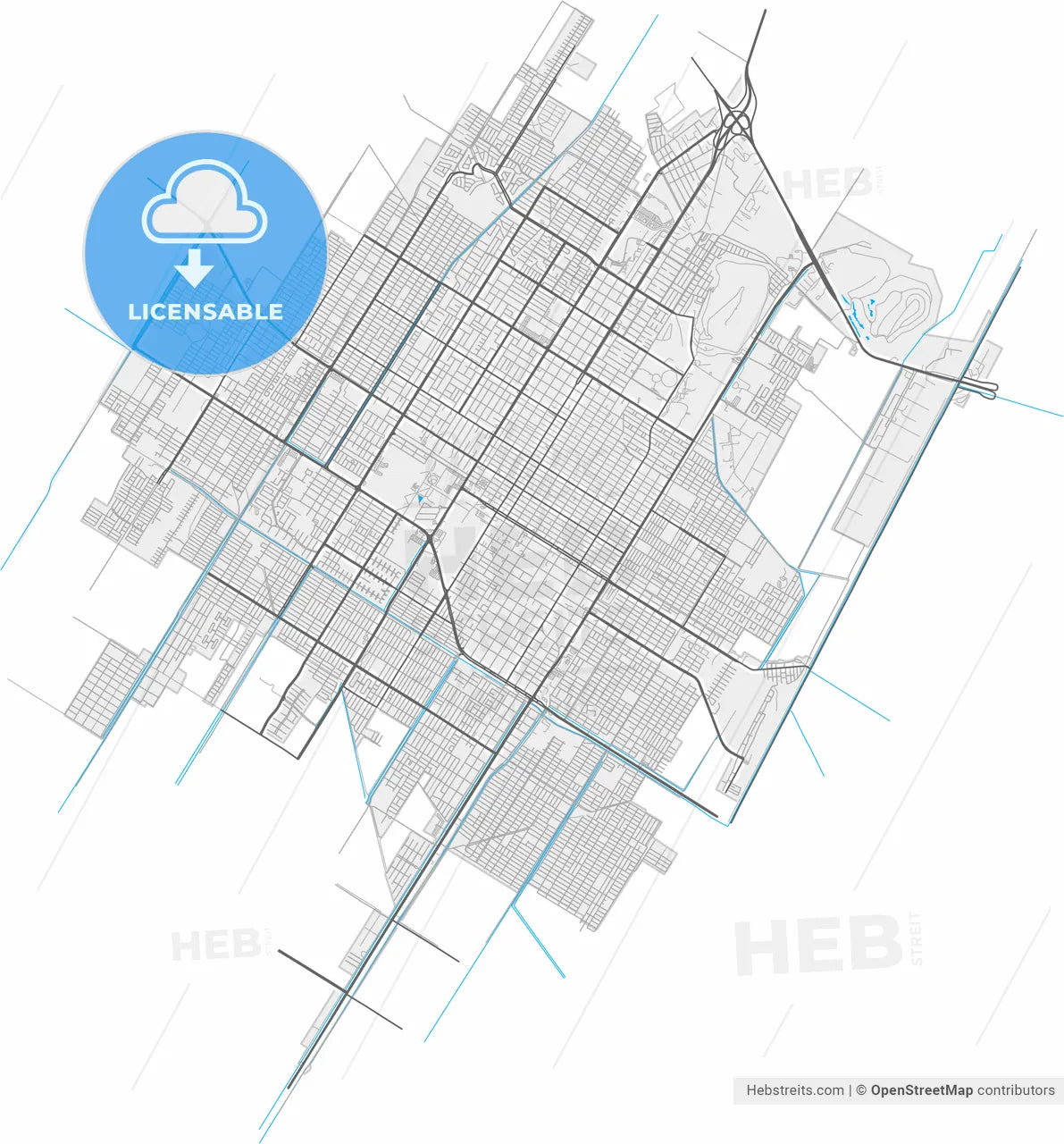 Los Mochis, Sinaloa, Mexico, high resolution vector map - Instant download PDF and JPG