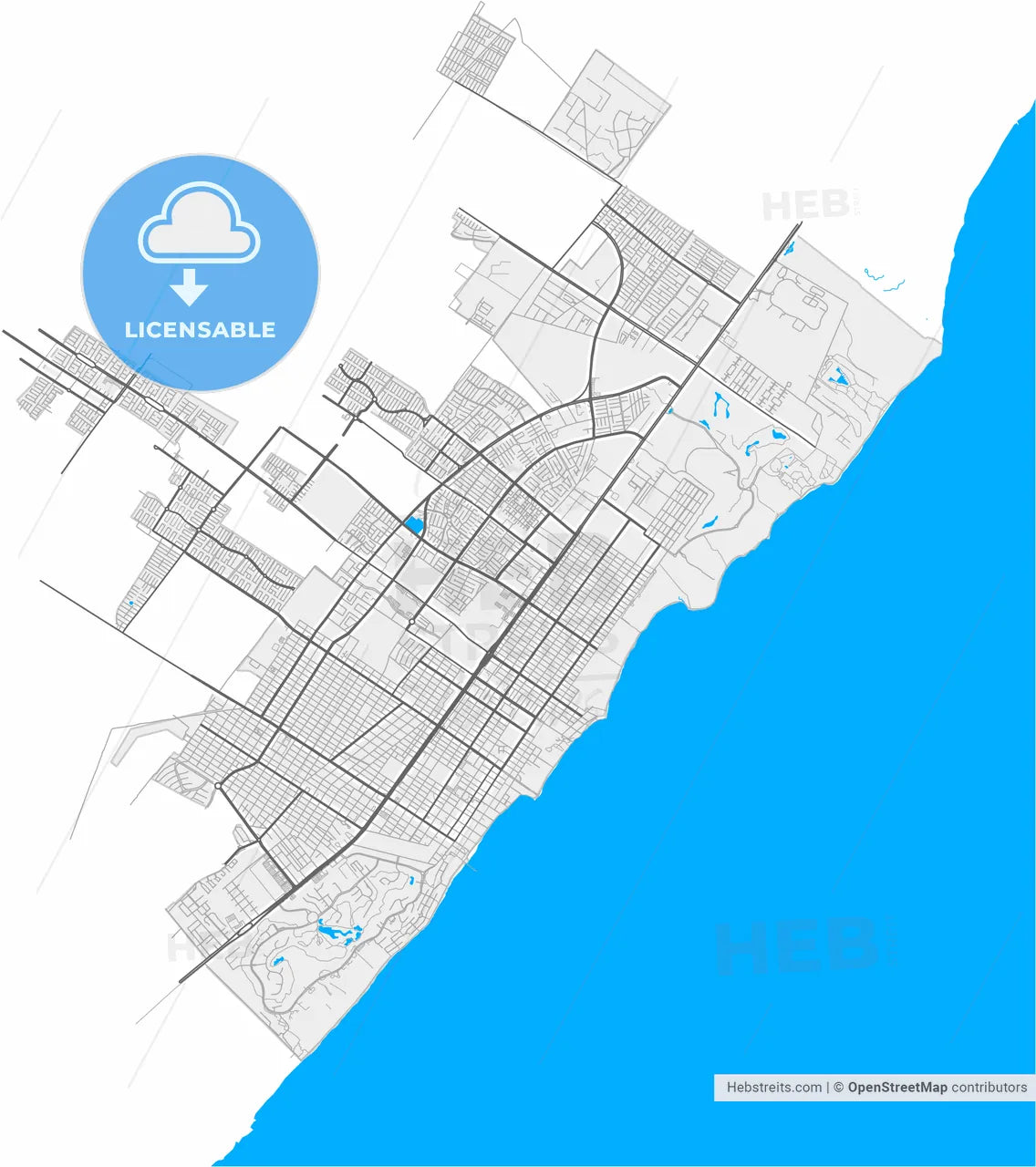 Playa del Carmen, Quintana Roo, Mexico, high resolution vector map - Instant download PDF and JPG