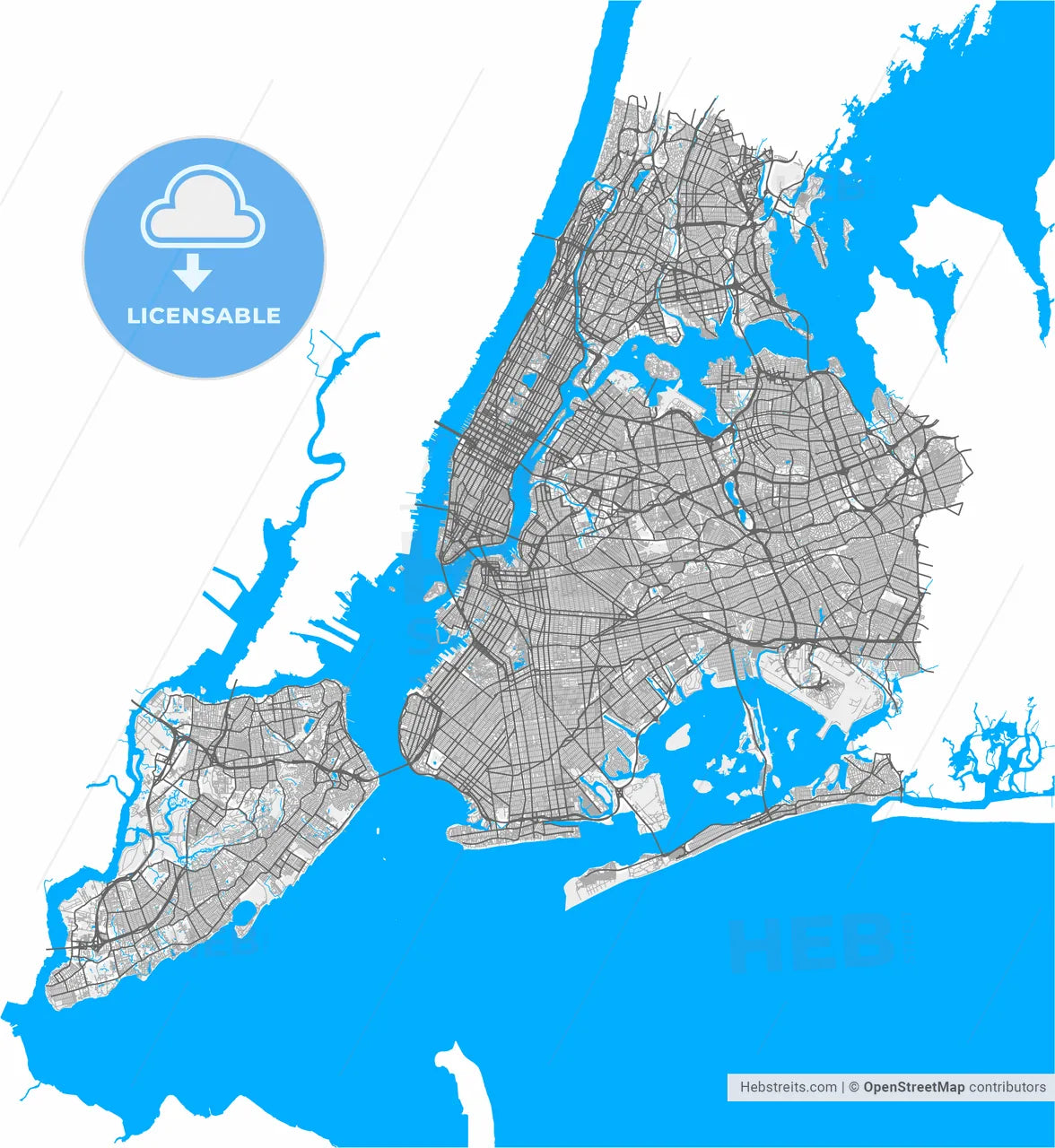 New York City, New York, United States, high resolution vector map - Instant download PDF and JPG