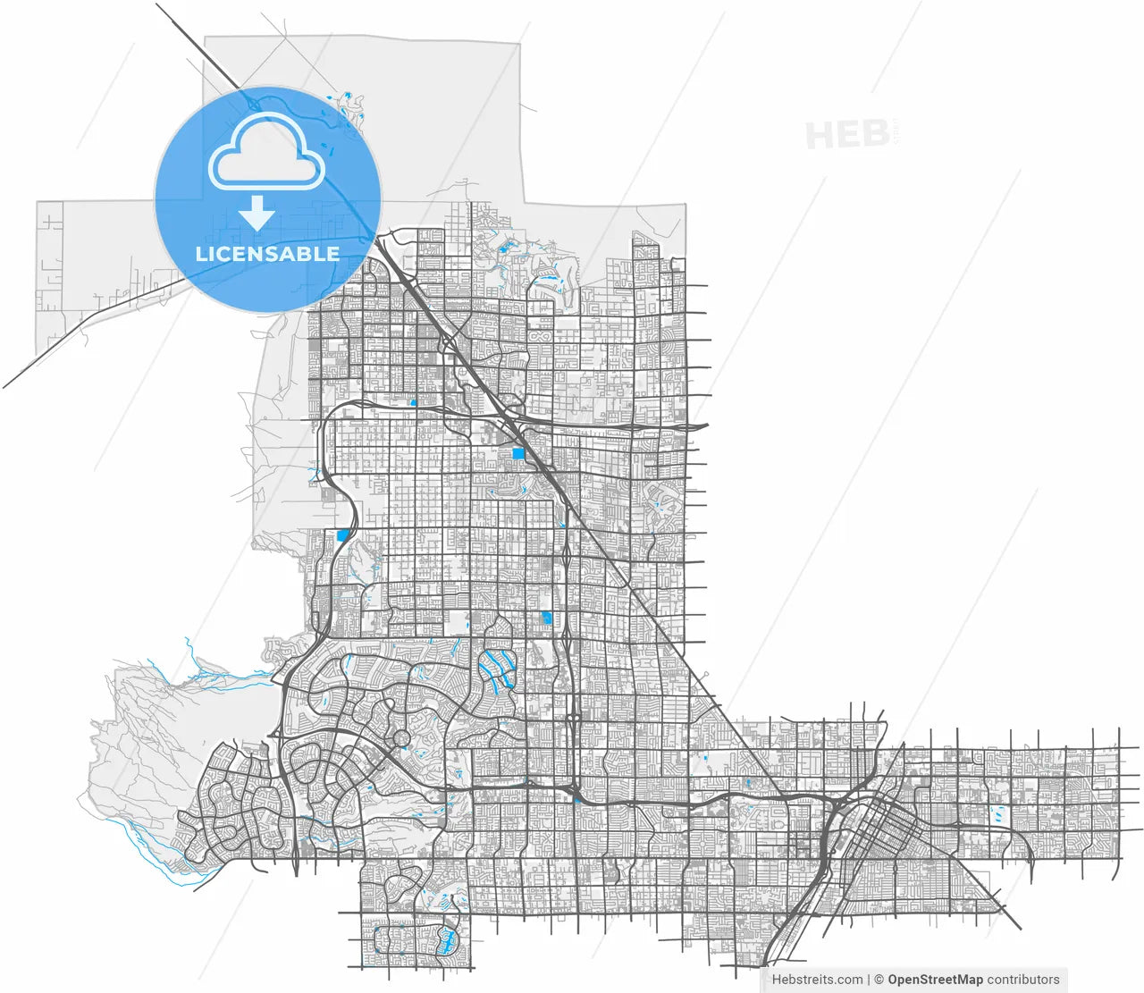 Las Vegas, Nevada, United States, high resolution vector map - Instant download PDF and JPG