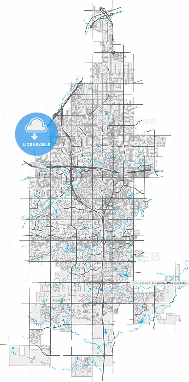 Overland Park, Kansas, United States, high resolution vector map - Instant download PDF and JPG
