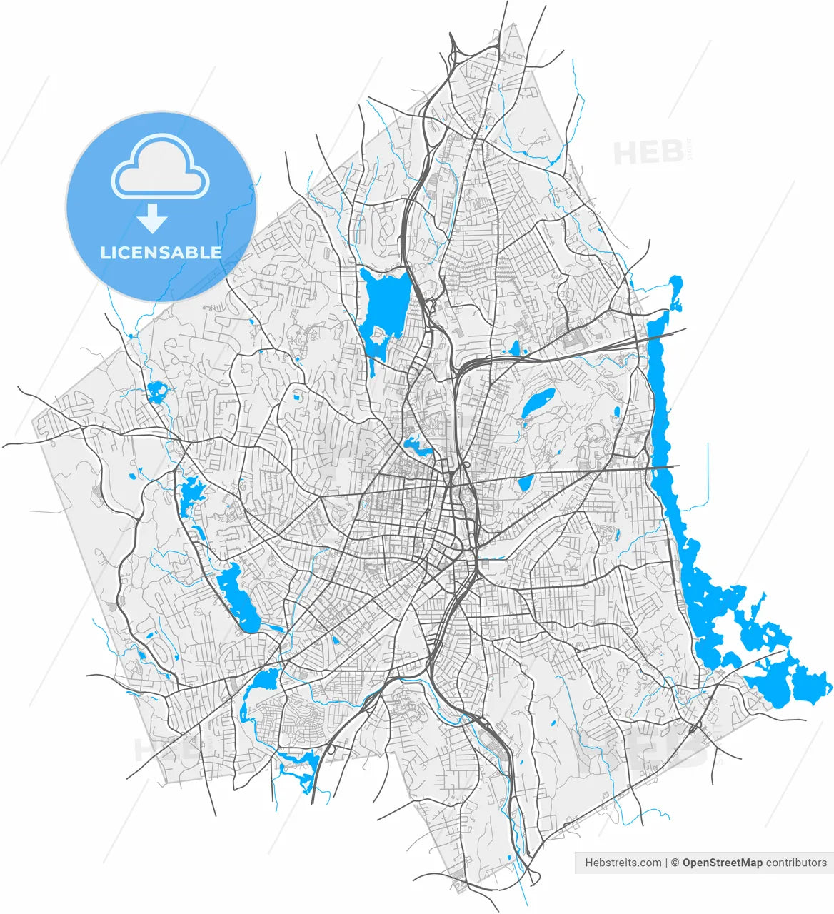 Worcester, Massachusetts, United States, high resolution vector map - Instant download PDF and JPG