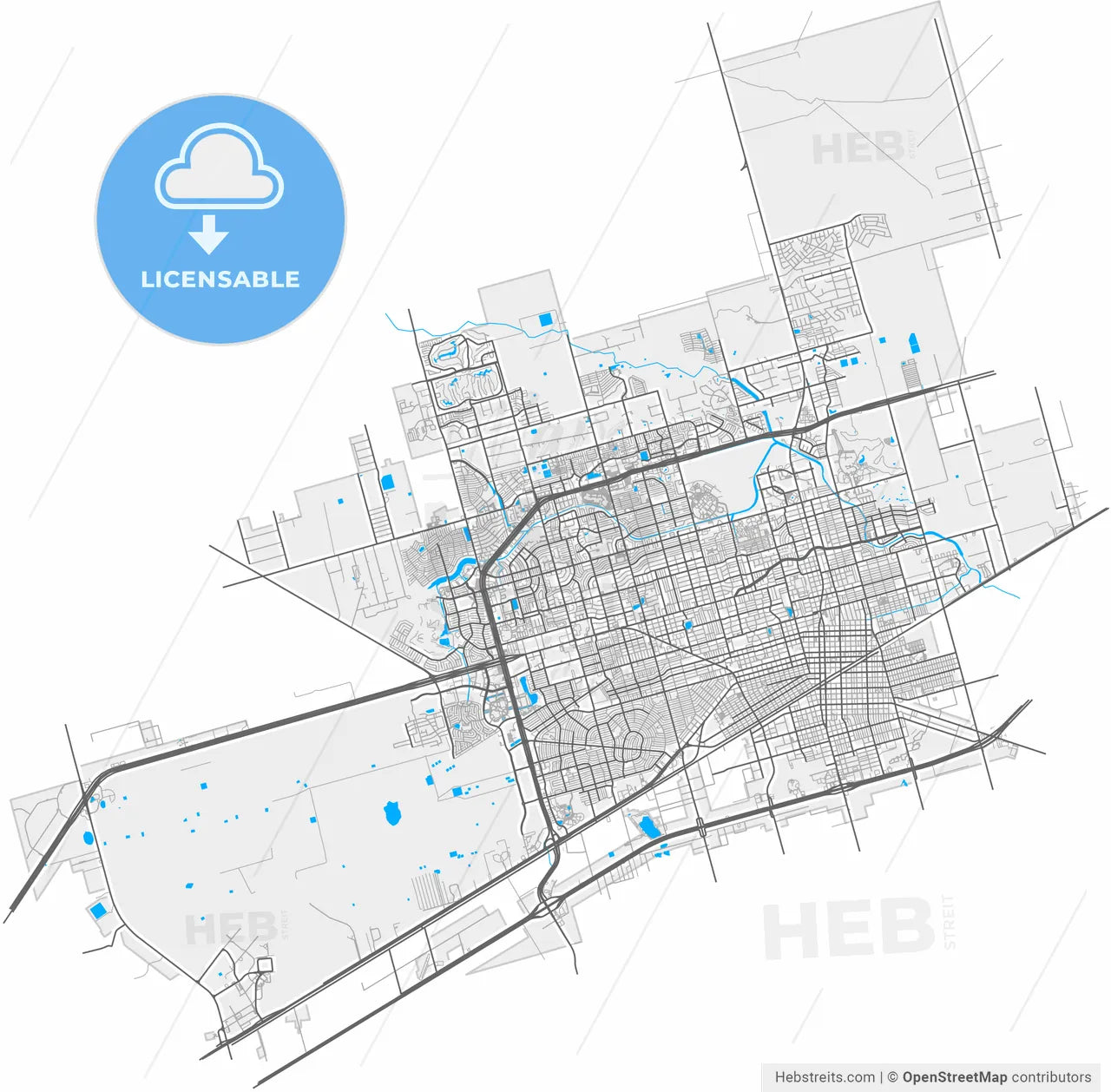 Midland, Texas, United States, high resolution vector map - Instant download PDF and JPG