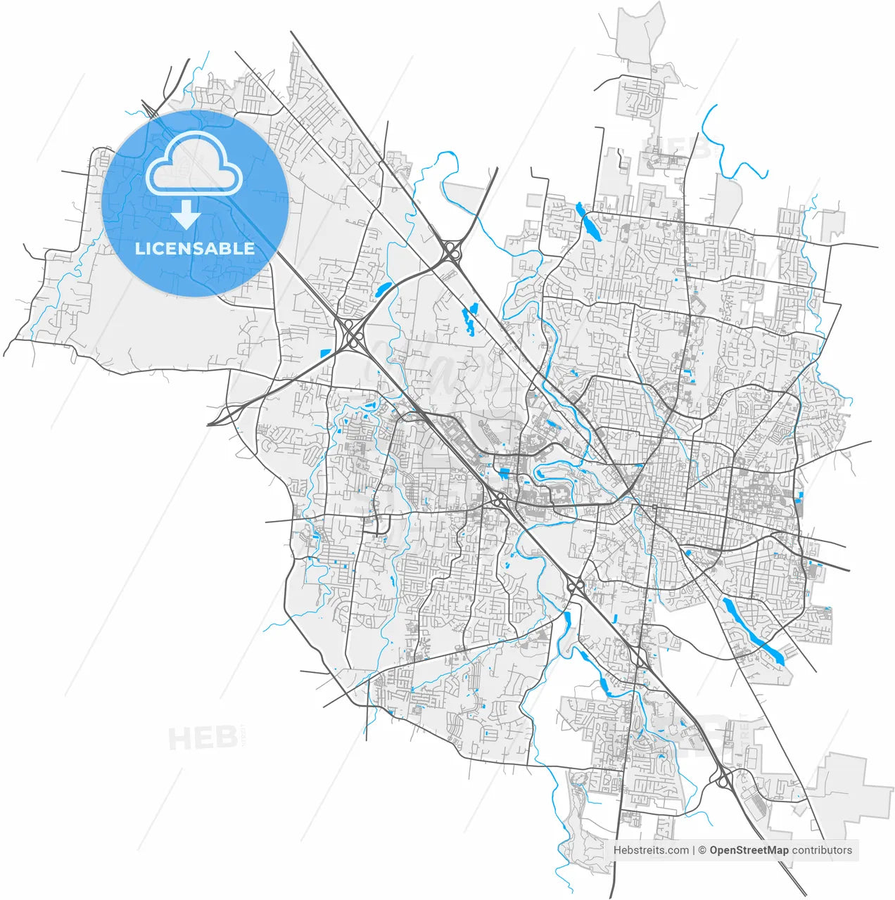 Murfreesboro, Tennessee, United States, high resolution vector map - Instant download PDF and JPG