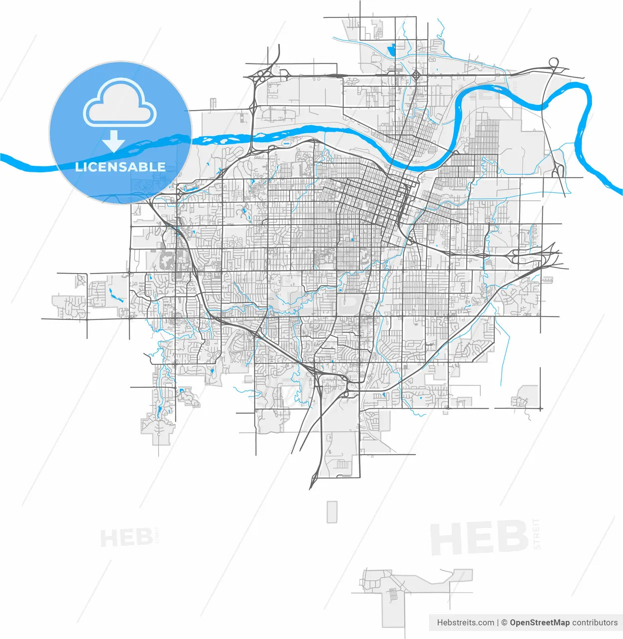 Topeka, Kansas, United States, high resolution vector map - Instant download PDF and JPG